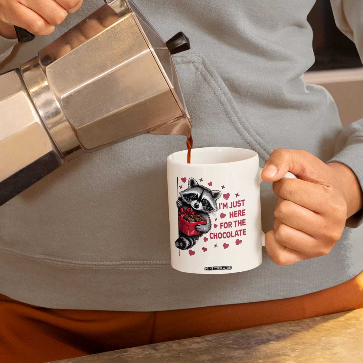 Valentine Racoon Trash Panda Coffee Mug I'm Just Here For The Chocolate TS14 Print Your Wear
