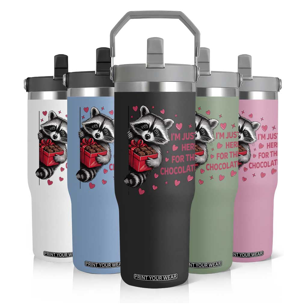 Valentine Racoon Trash Panda Flip Straw Tumbler I'm Just Here For The Chocolate TS14 Print Your Wear