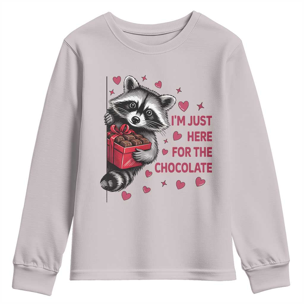 Valentine Racoon Trash Panda Youth Sweatshirt I'm Just Here For The Chocolate TS14 Ice Gray Print Your Wear
