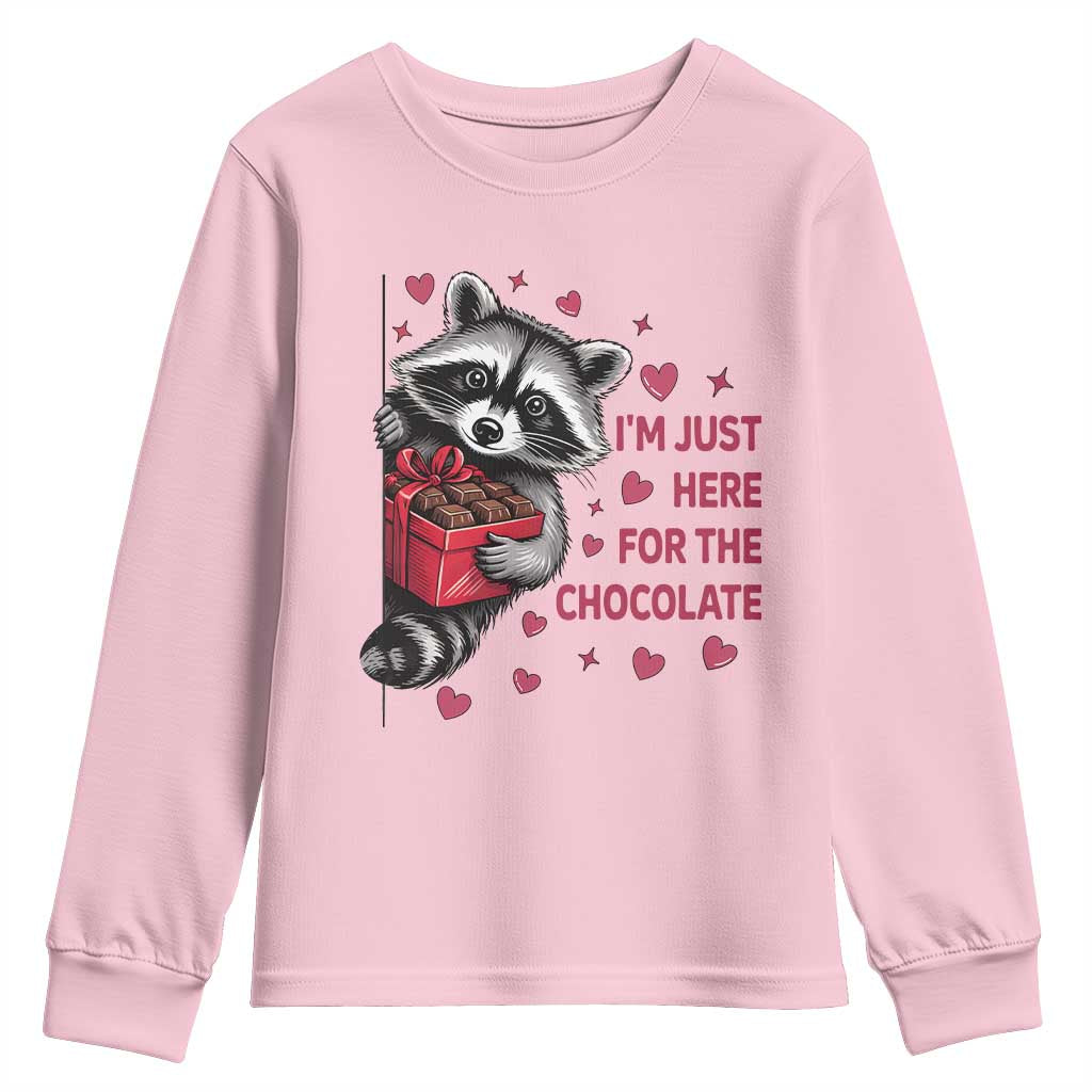 Valentine Racoon Trash Panda Youth Sweatshirt I'm Just Here For The Chocolate TS14 Light Pink Print Your Wear