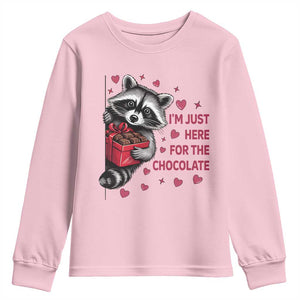Valentine Racoon Trash Panda Youth Sweatshirt I'm Just Here For The Chocolate TS14 Light Pink Print Your Wear