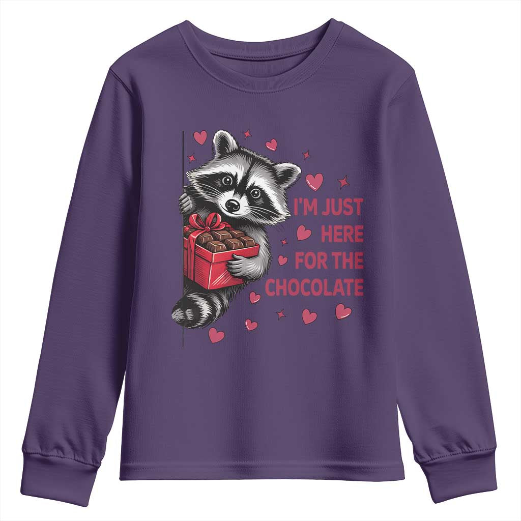Valentine Racoon Trash Panda Youth Sweatshirt I'm Just Here For The Chocolate TS14 Purple Print Your Wear