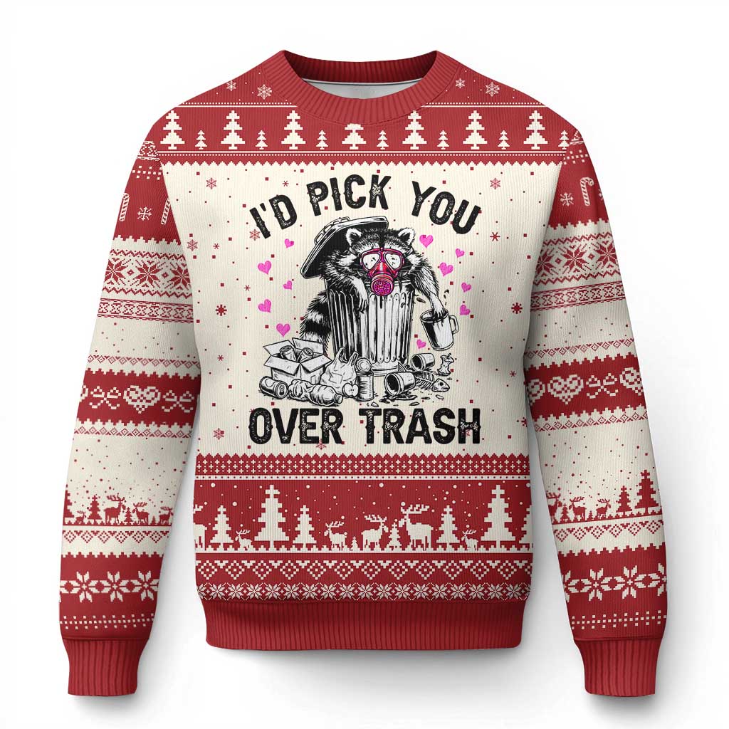 Valentine Racoon Trash Panda Ugly Christmas Sweater I Would Pick You Over Trash TS14 Beige Red Print Your Wear