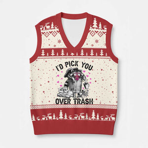 Valentine Racoon Trash Panda V-Neck Knit Sweater Vest I Would Pick You Over Trash TS14 Beige Red Print Your Wear