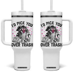 Valentine Racoon Trash Panda Tumbler With Handle I Would Pick You Over Trash TS14 One Size: 40 oz White Print Your Wear
