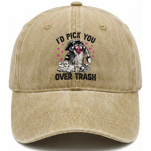 Valentine Racoon Trash Panda Washed Cotton Baseball Cap I Would Pick You Over Trash TS14 Washed Cap Universal Fit Khaki Print Your Wear