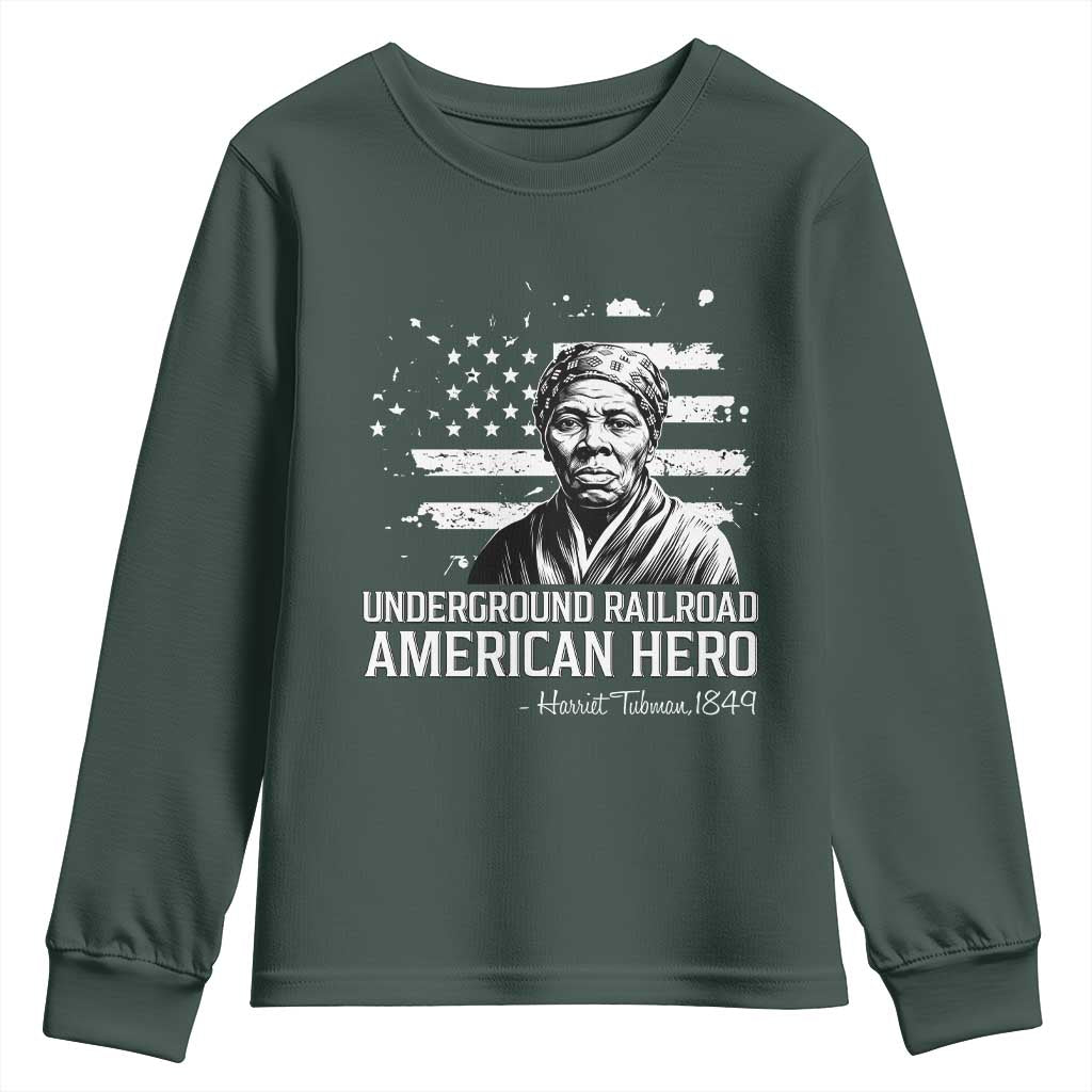 Harriet Tubman Youth Sweatshirt Underground Railroad American Hero History TS14 Dark Forest Green Print Your Wear