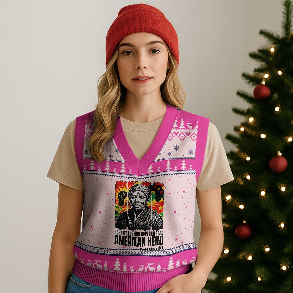 Harriet Tubman Black History Month V-Neck Knit Sweater Vest Underground Railroad American Hero History TS14 Hot Pink Print Your Wear