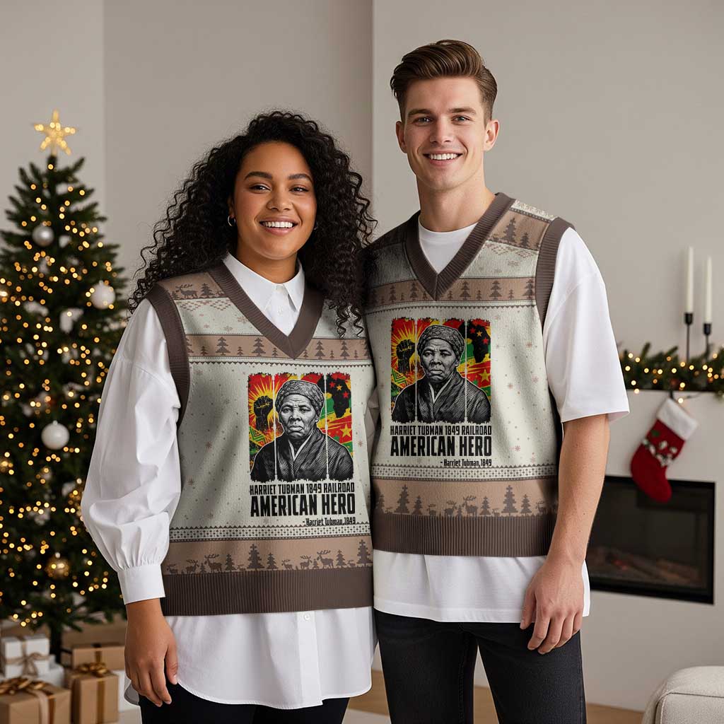 Harriet Tubman Black History Month V-Neck Knit Sweater Vest Underground Railroad American Hero History TS14 Mocha Mousse Print Your Wear