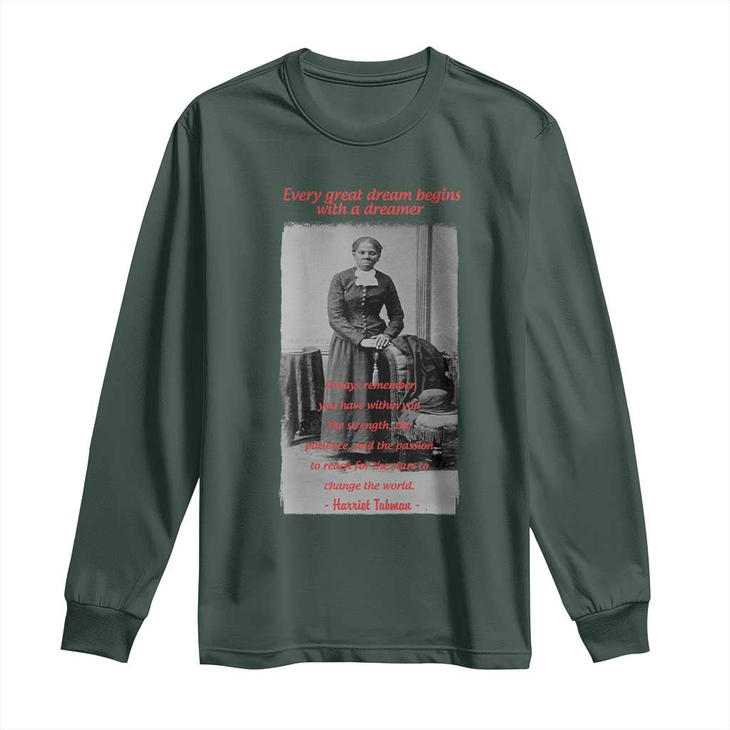 Harriet Tubman Long Sleeve Shirt Black History Month TS14 Dark Forest Green Print Your Wear