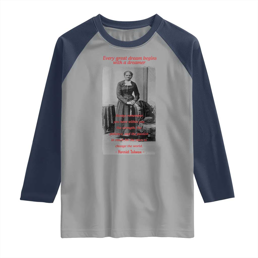 Harriet Tubman Raglan Shirt Black History Month TS14 Sport Gray Navy Print Your Wear
