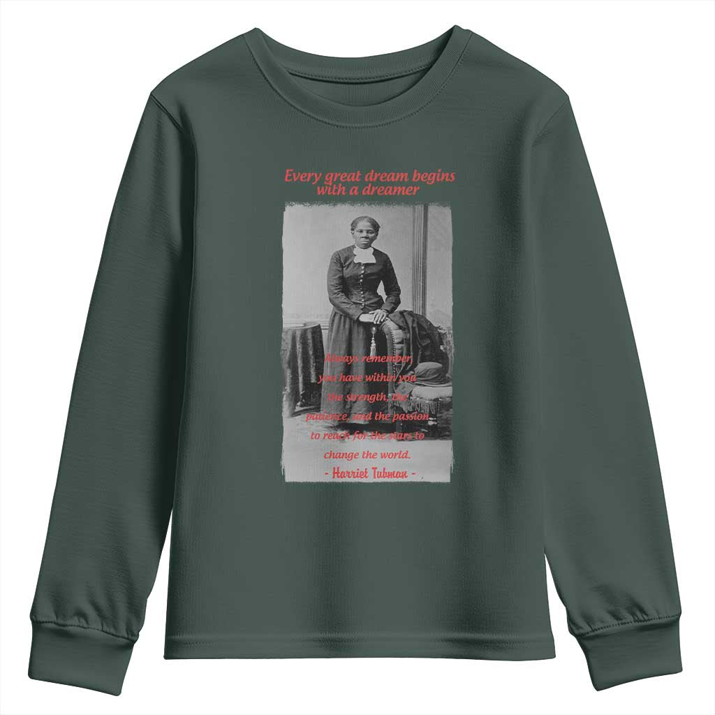 Harriet Tubman Youth Sweatshirt Black History Month TS14 Dark Forest Green Print Your Wear