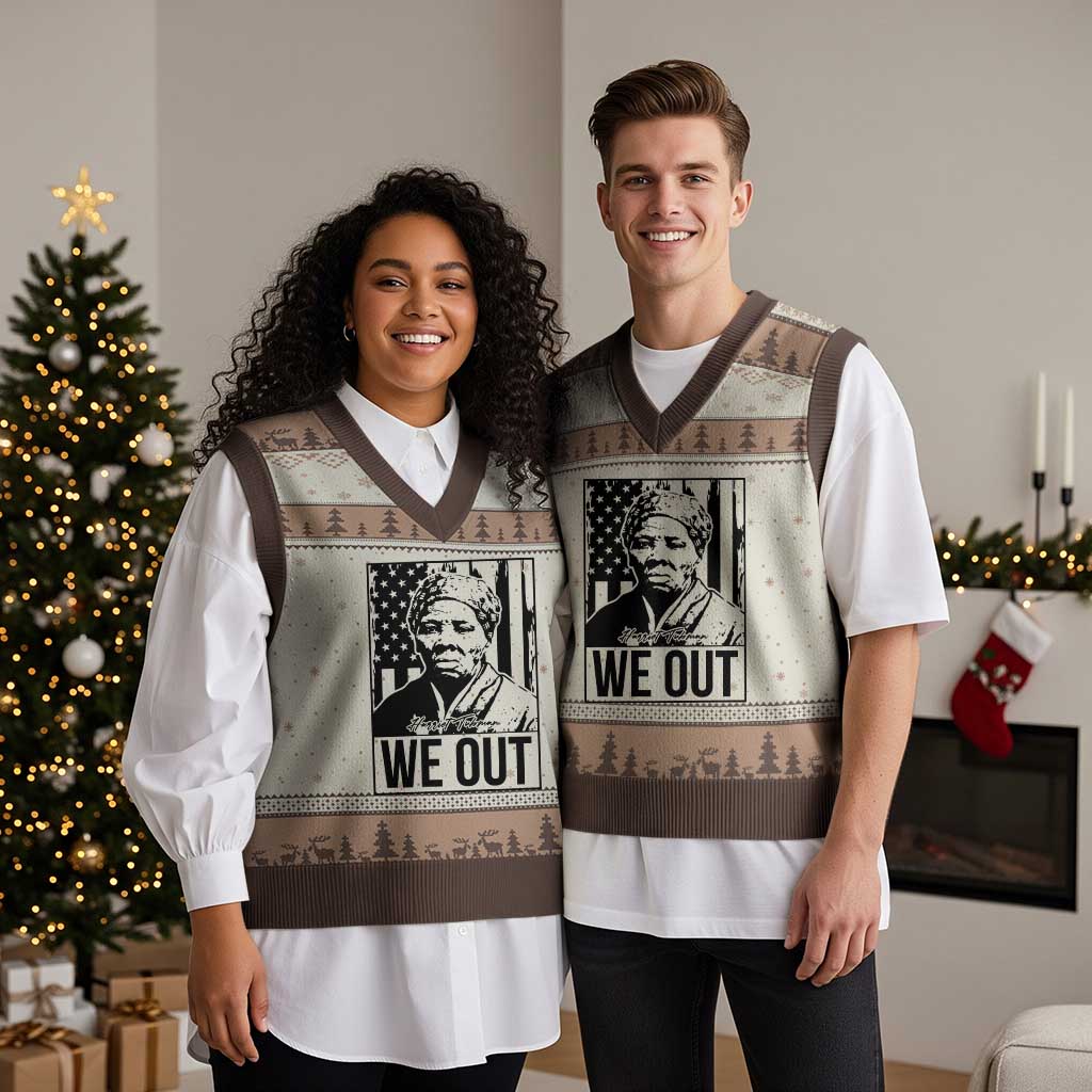 Harriet Tubman Quote V-Neck Knit Sweater Vest We Out Strong Woman TS14 Mocha Mousse Print Your Wear