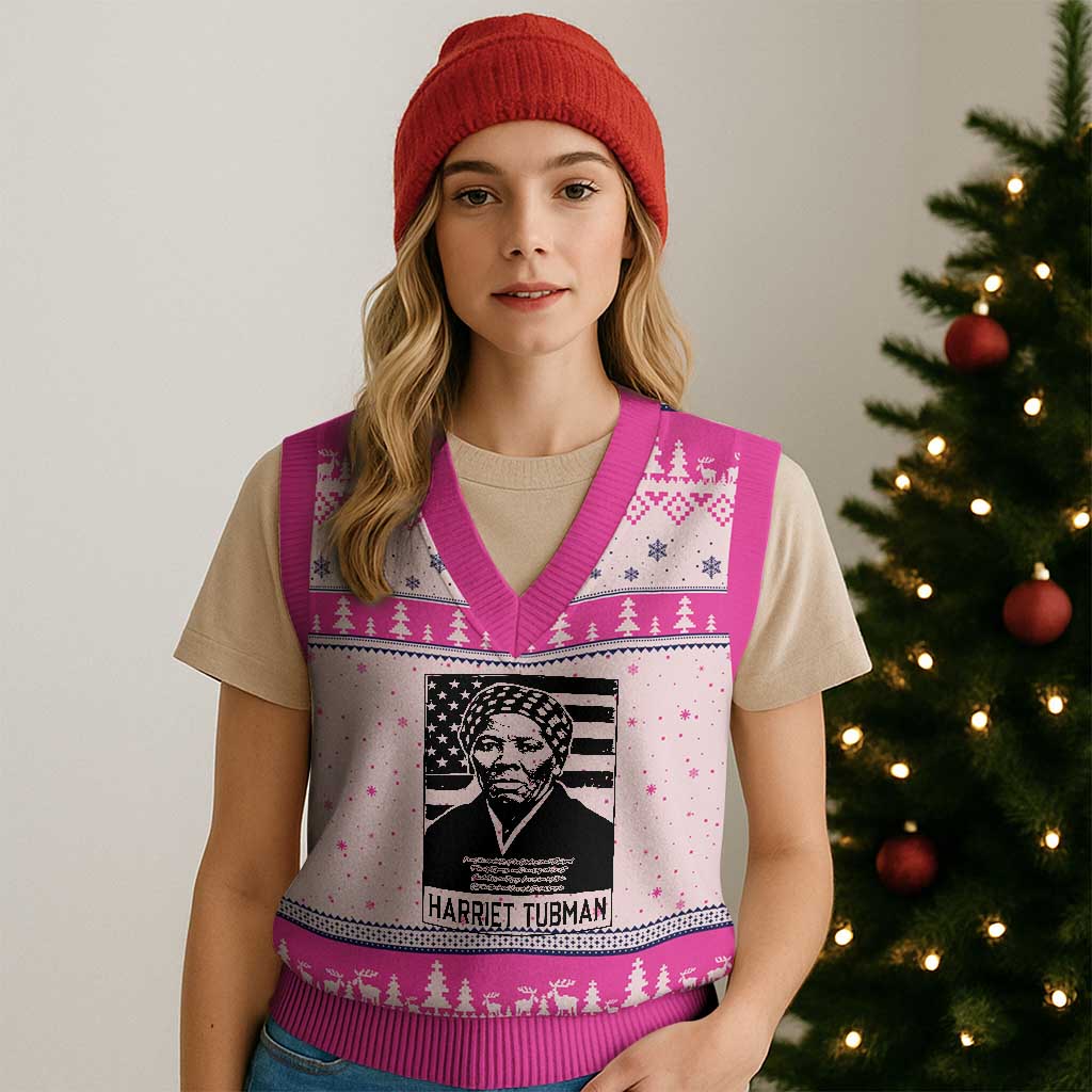 Harriet Tubman Quote V-Neck Knit Sweater Vest Black History Month TS14 Hot Pink Print Your Wear