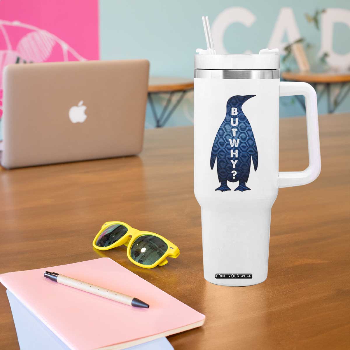 But Why Penguin Tumbler With Handle Funny Nihilist Hiking Meme TS14 Print Your Wear