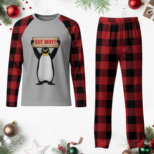 But Why Penguin Plaid Pajama Set Funny Nihilist Penguin Hiking Meme TS14 Buffalo Plaid Print Your Wear