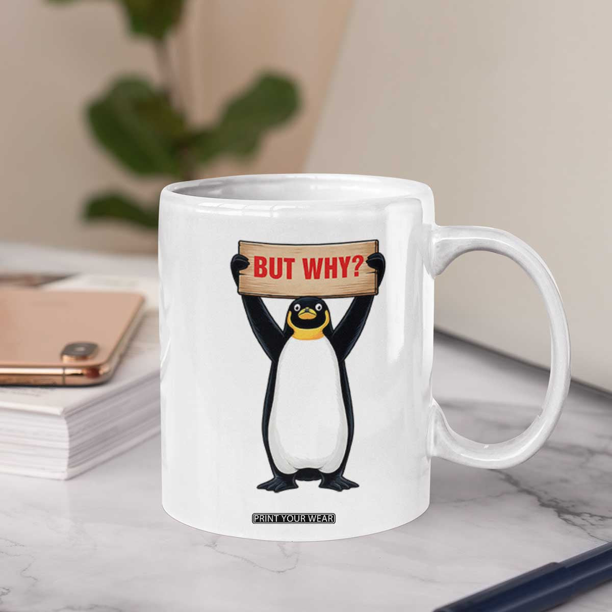 But Why Penguin Coffee Mug Funny Nihilist Penguin Hiking Meme TS14 Print Your Wear