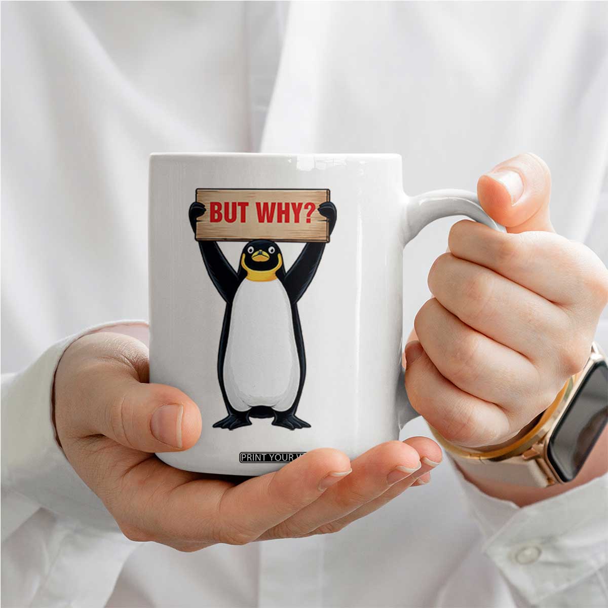 But Why Penguin Coffee Mug Funny Nihilist Penguin Hiking Meme TS14 Print Your Wear