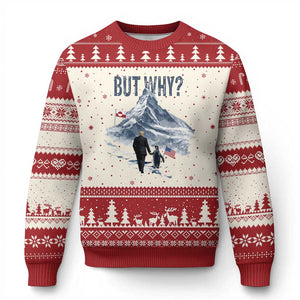 But Why Penguin Ugly Christmas Sweater Head Towards The Mountains Penguin Meme TS14 Beige Red Print Your Wear