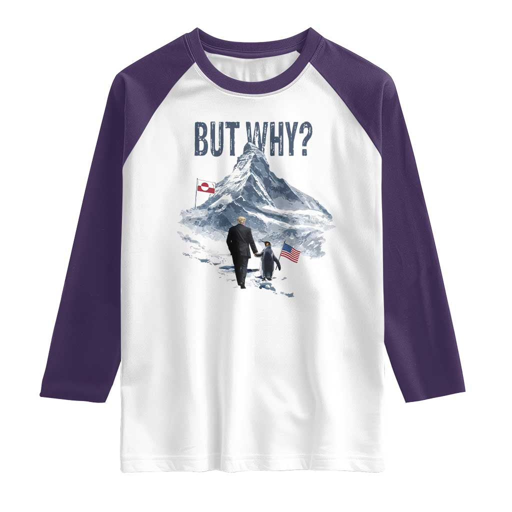 But Why Penguin Raglan Shirt Head Towards The Mountains Penguin Meme TS14 White Purple Print Your Wear