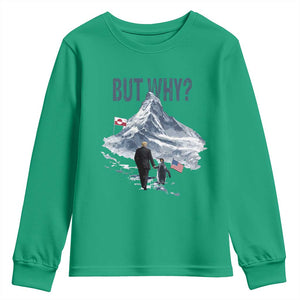 But Why Penguin Youth Sweatshirt Head Towards The Mountains Penguin Meme TS14 Irish Green Print Your Wear