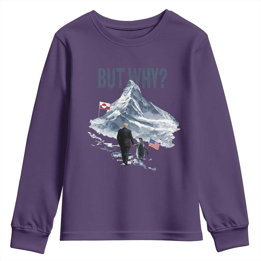 But Why Penguin Youth Sweatshirt Head Towards The Mountains Penguin Meme TS14 Purple Print Your Wear