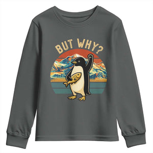 But Why Penguin Youth Sweatshirt Nihilist Penguin Mountain Hiking TS14 Dark Heather Print Your Wear