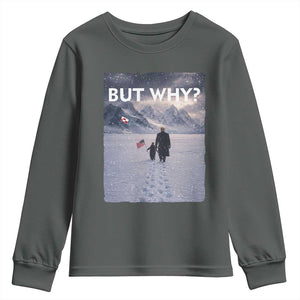 But Why Penguin Youth Sweatshirt Trump Nihilist Penguin Political Meme Minimal TS14 Dark Heather Print Your Wear