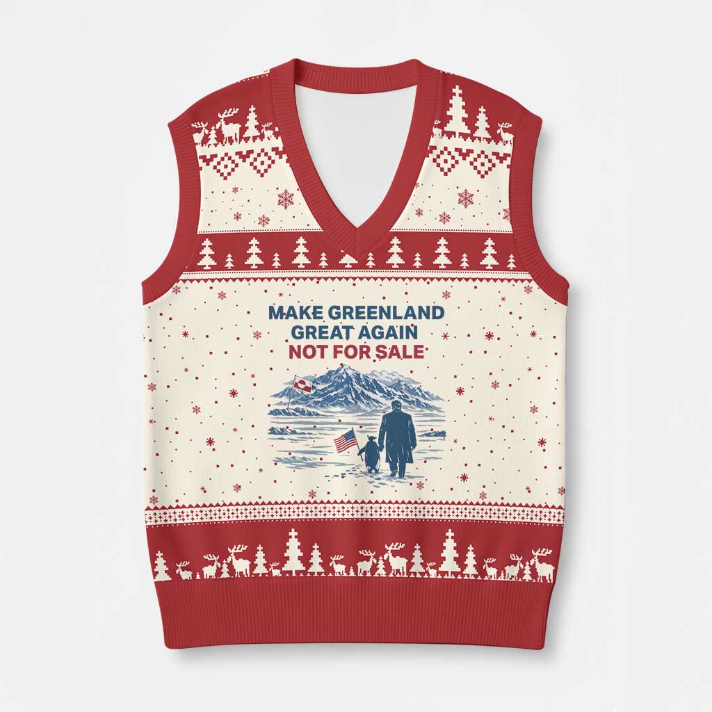 Greenland Is Not for Sale V-Neck Knit Sweater Vest Funny Nihilist Penguin Greenland Political Meme FDT TS14 Beige Red Print Your Wear