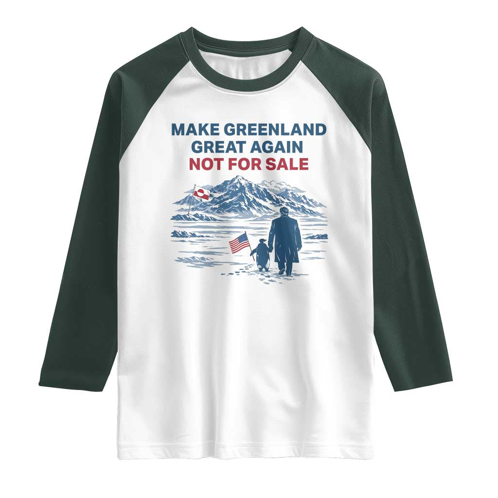 Greenland Is Not for Sale Raglan Shirt Funny Nihilist Penguin Greenland Political Meme FDT TS14 White Dark Forest Green Print Your Wear
