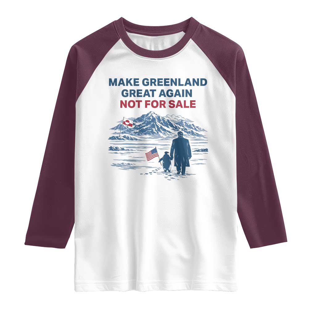 Greenland Is Not for Sale Raglan Shirt Funny Nihilist Penguin Greenland Political Meme FDT TS14 White Maroon Print Your Wear
