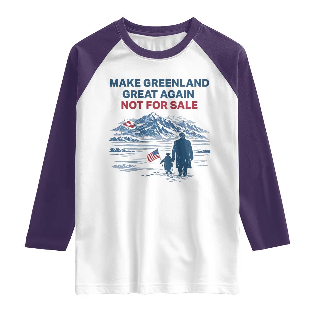 Greenland Is Not for Sale Raglan Shirt Funny Nihilist Penguin Greenland Political Meme FDT TS14 White Purple Print Your Wear