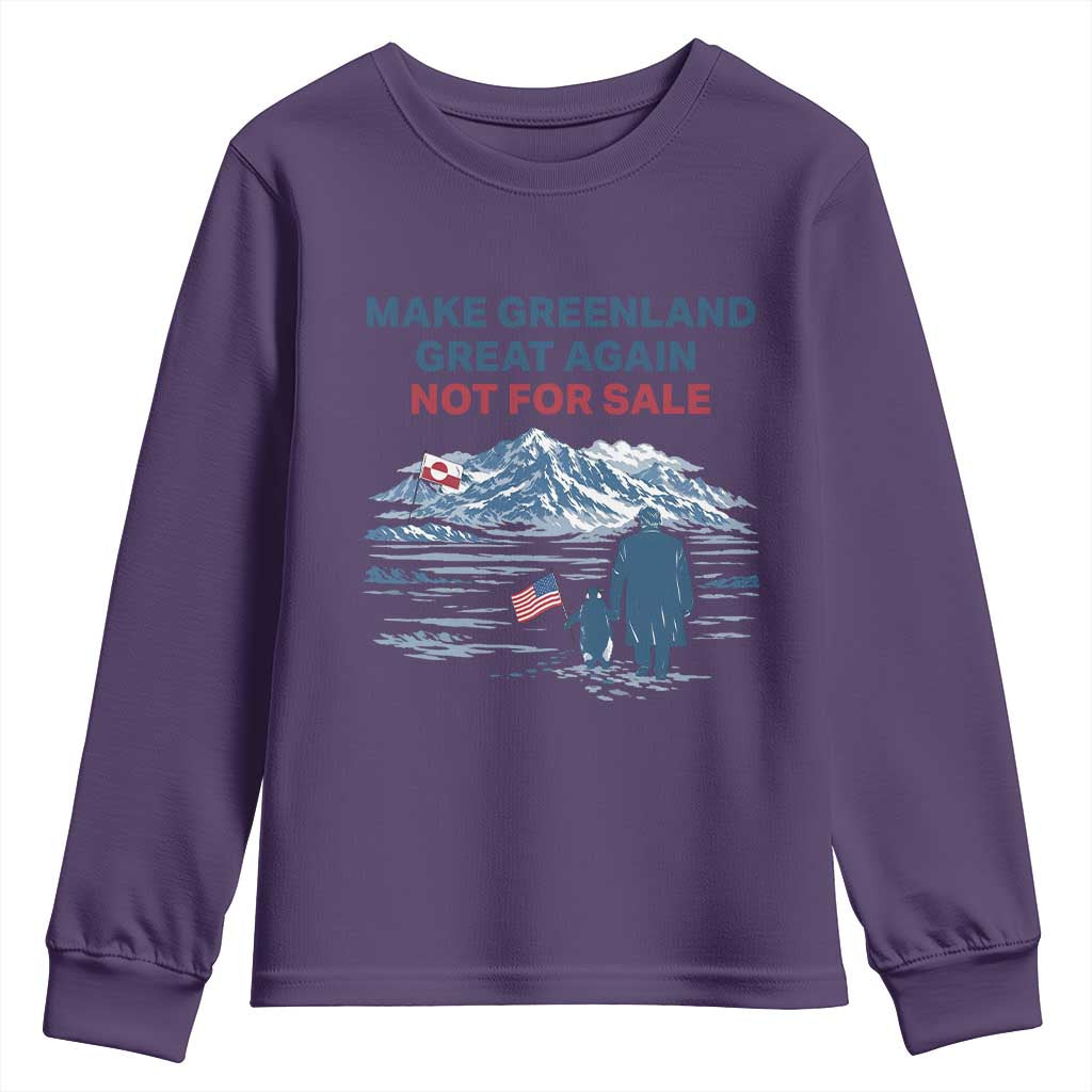 Greenland Is Not for Sale Youth Sweatshirt Funny Nihilist Penguin Greenland Political Meme FDT TS14 Purple Print Your Wear
