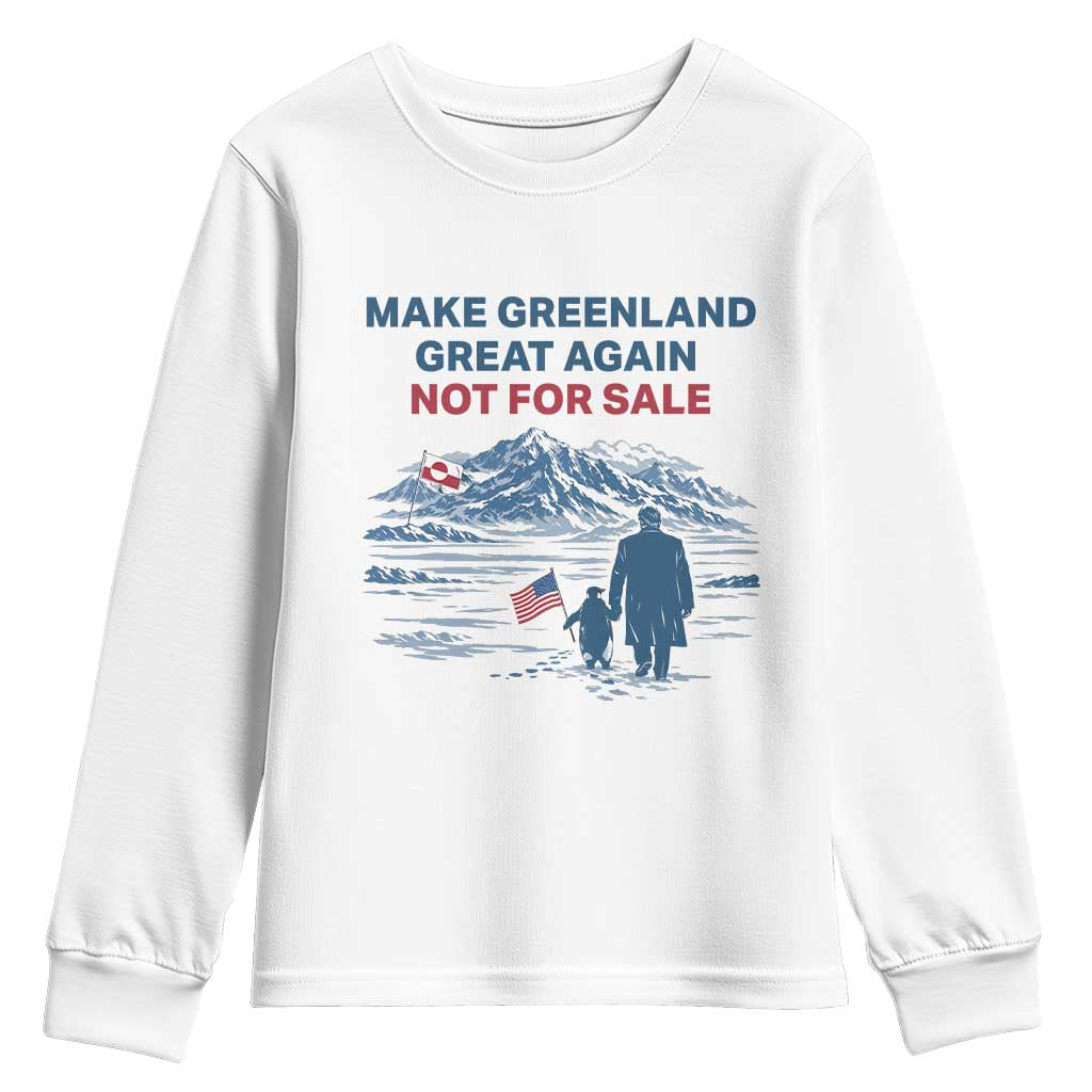 Greenland Is Not for Sale Youth Sweatshirt Funny Nihilist Penguin Greenland Political Meme FDT TS14 White Print Your Wear