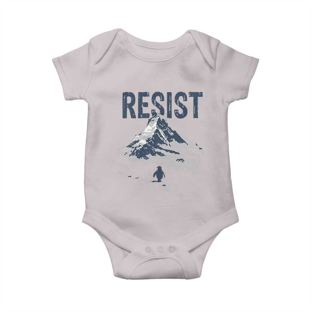 Funny Penguin Protest Baby Onesie Resist Penguin Mountain Hiking Meme TS14 Ice Gray Print Your Wear