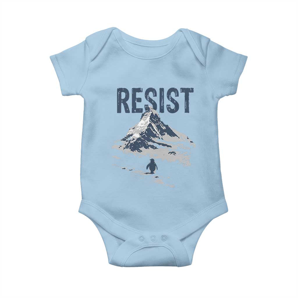 Funny Penguin Protest Baby Onesie Resist Penguin Mountain Hiking Meme TS14 Light Blue Print Your Wear