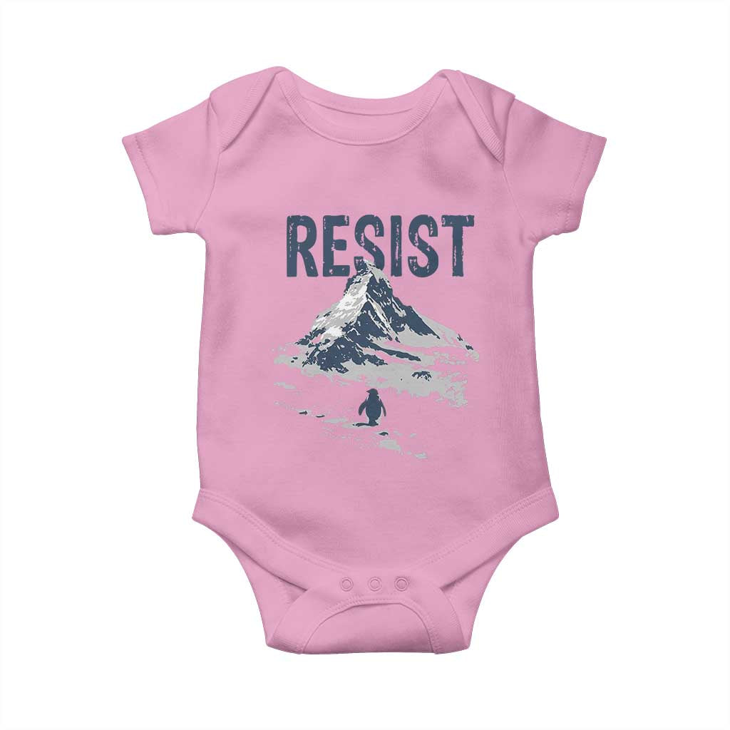 Funny Penguin Protest Baby Onesie Resist Penguin Mountain Hiking Meme TS14 Light Pink Print Your Wear