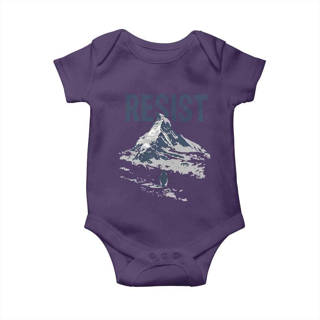 Funny Penguin Protest Baby Onesie Resist Penguin Mountain Hiking Meme TS14 Purple Print Your Wear