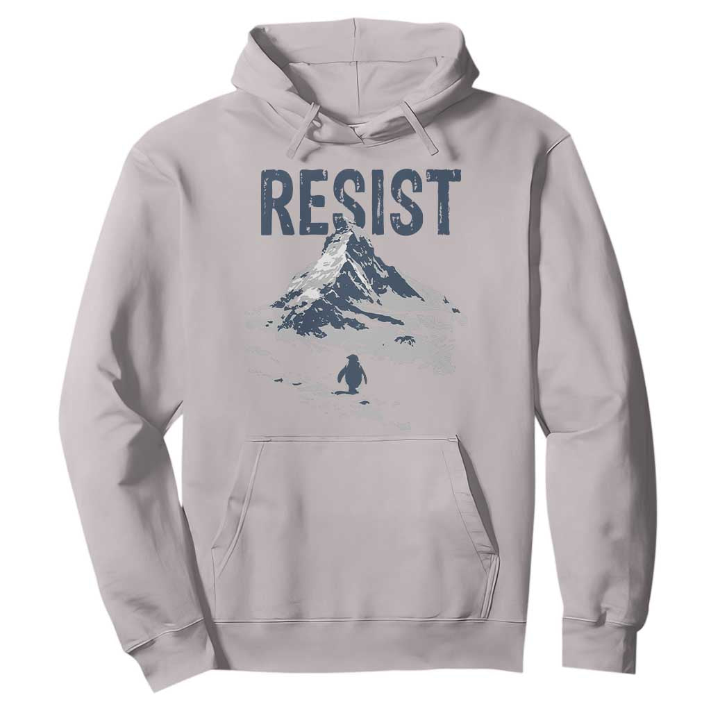 Funny Penguin Protest Hoodie Resist Penguin Mountain Hiking Meme TS14 Ice Gray Print Your Wear