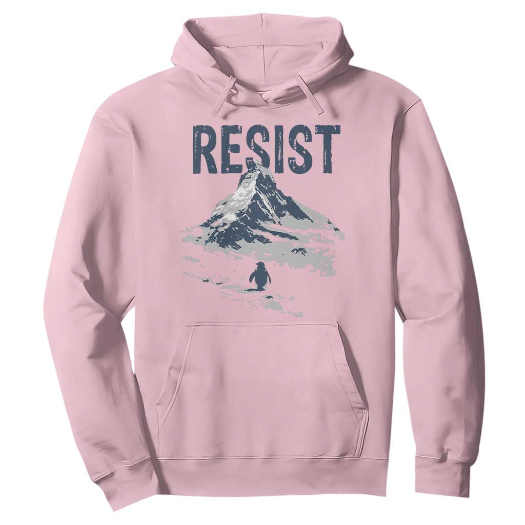 Funny Penguin Protest Hoodie Resist Penguin Mountain Hiking Meme TS14 Light Pink Print Your Wear