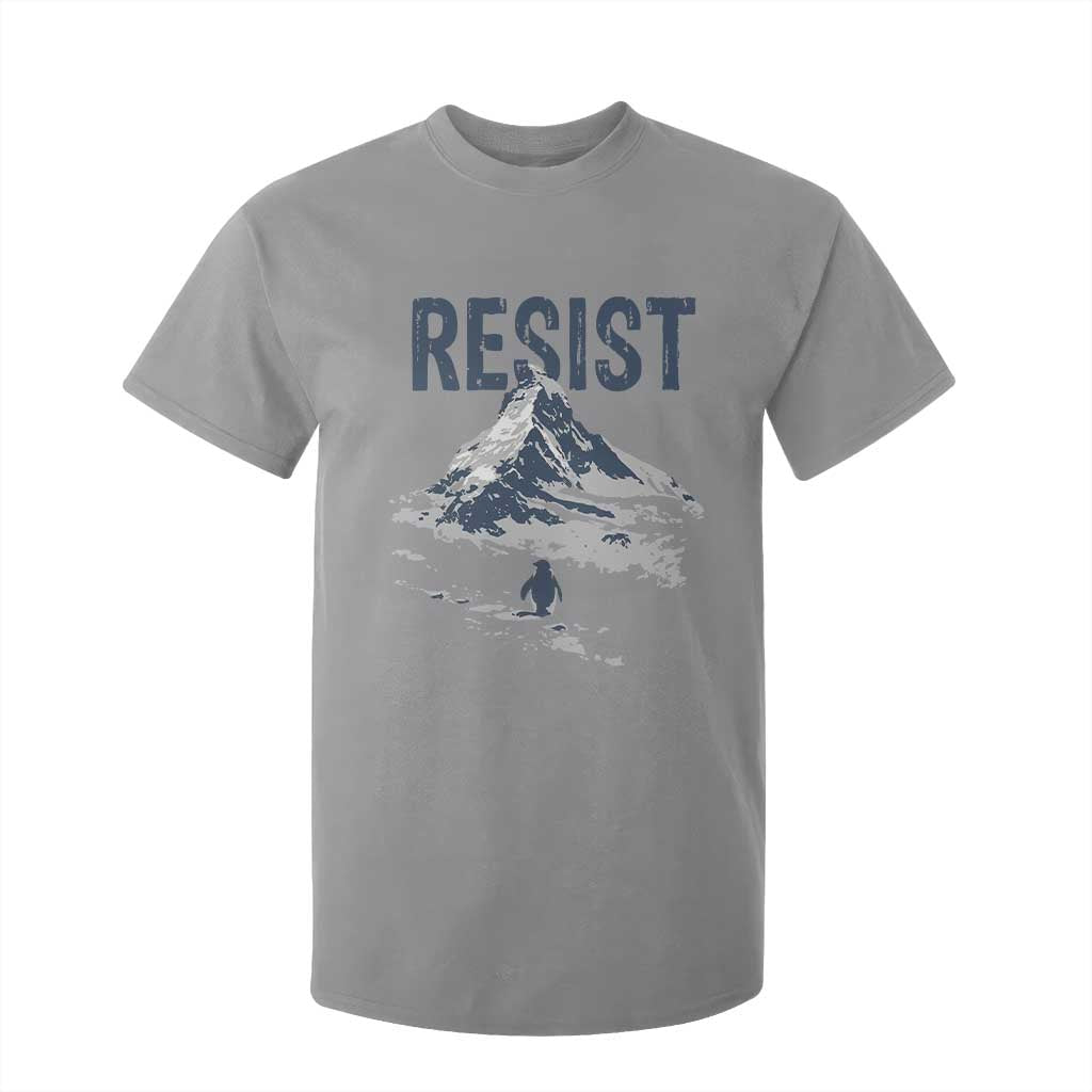 Funny Penguin Protest T Shirt For Kid Resist Penguin Mountain Hiking Meme TS14 Sport Gray Print Your Wear
