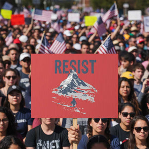 Funny Penguin Protest Protest Sign Resist Penguin Mountain Hiking Meme TS14 Horizontal 18" × 24" Red Print Your Wear