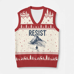Funny Penguin Protest V-Neck Knit Sweater Vest Resist Penguin Mountain Hiking Meme TS14 Beige Red Print Your Wear