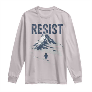 Funny Penguin Protest Long Sleeve Shirt Resist Penguin Mountain Hiking Meme TS14 Ice Gray Print Your Wear