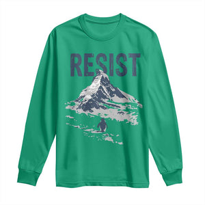 Funny Penguin Protest Long Sleeve Shirt Resist Penguin Mountain Hiking Meme TS14 Irish Green Print Your Wear