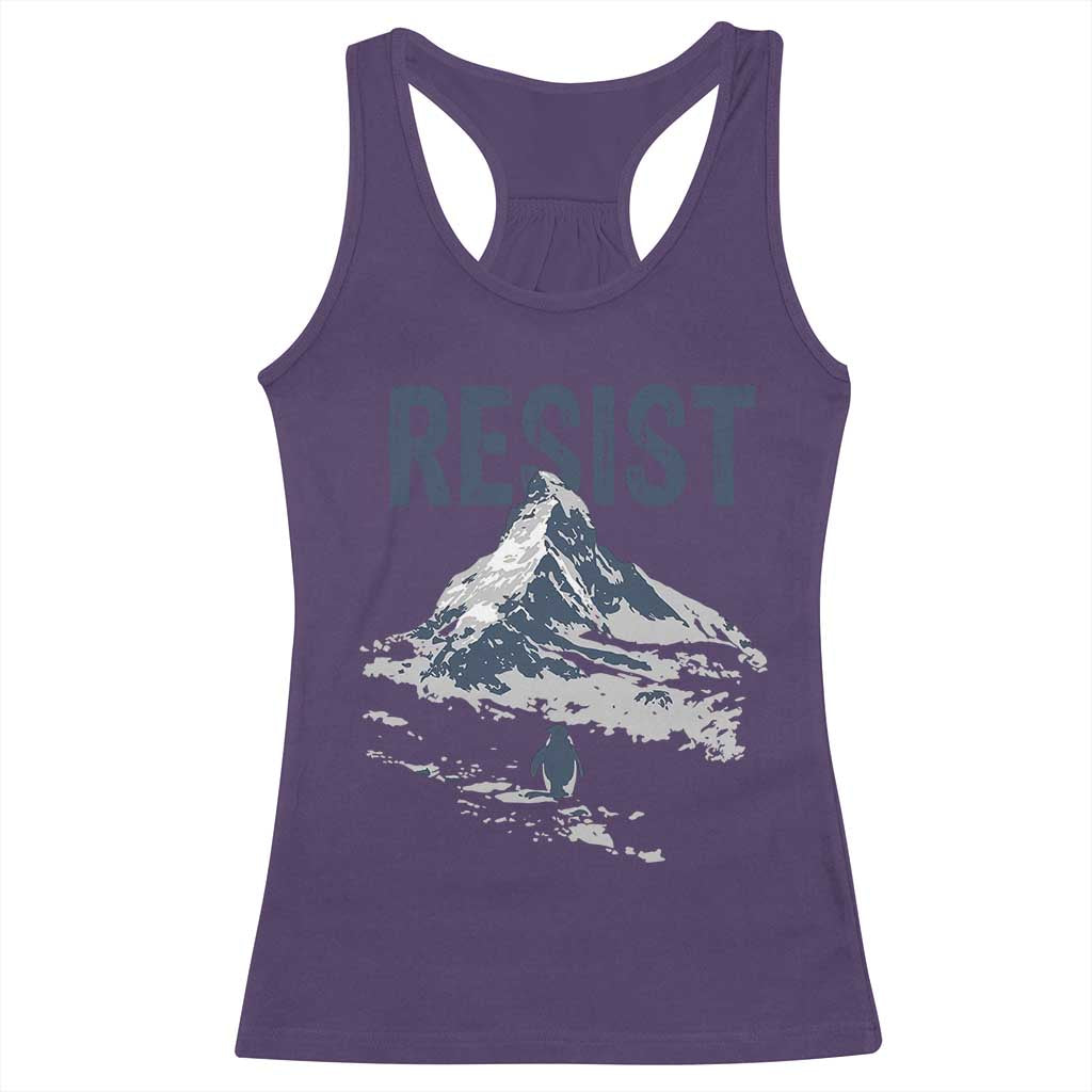 Funny Penguin Protest Racerback Tank Top Resist Penguin Mountain Hiking Meme TS14 Purple Print Your Wear