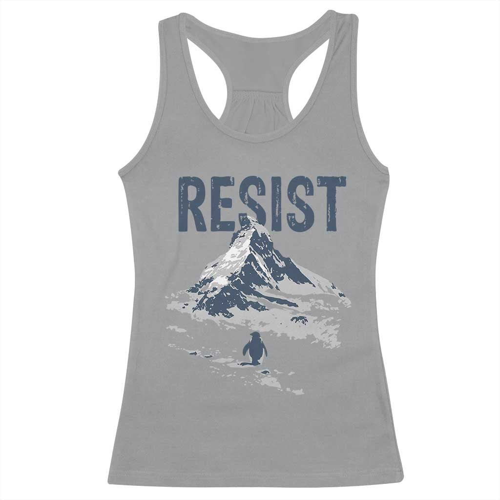 Funny Penguin Protest Racerback Tank Top Resist Penguin Mountain Hiking Meme TS14 Sport Gray Print Your Wear