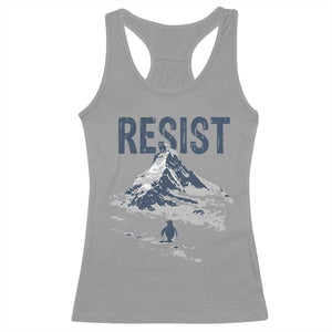 Funny Penguin Protest Racerback Tank Top Resist Penguin Mountain Hiking Meme TS14 Sport Gray Print Your Wear
