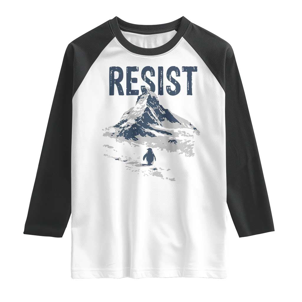 Funny Penguin Protest Raglan Shirt Resist Penguin Mountain Hiking Meme TS14 White Black Print Your Wear