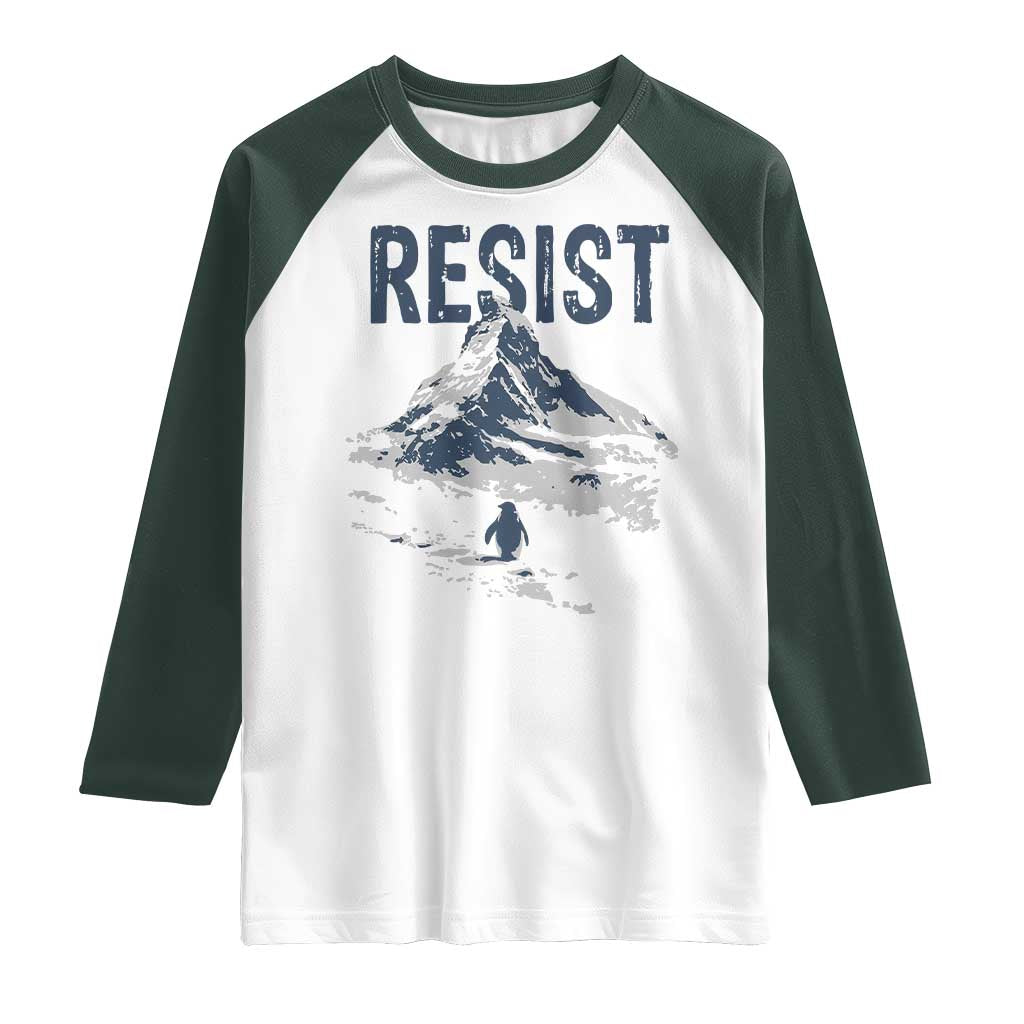 Funny Penguin Protest Raglan Shirt Resist Penguin Mountain Hiking Meme TS14 White Dark Forest Green Print Your Wear